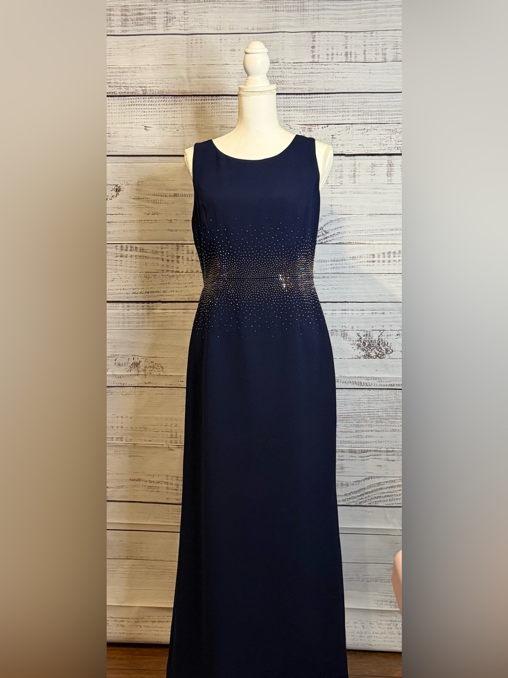 Calvin Klein Navy Sleeveless Maxi Dress with Waist Rhinestone Detail